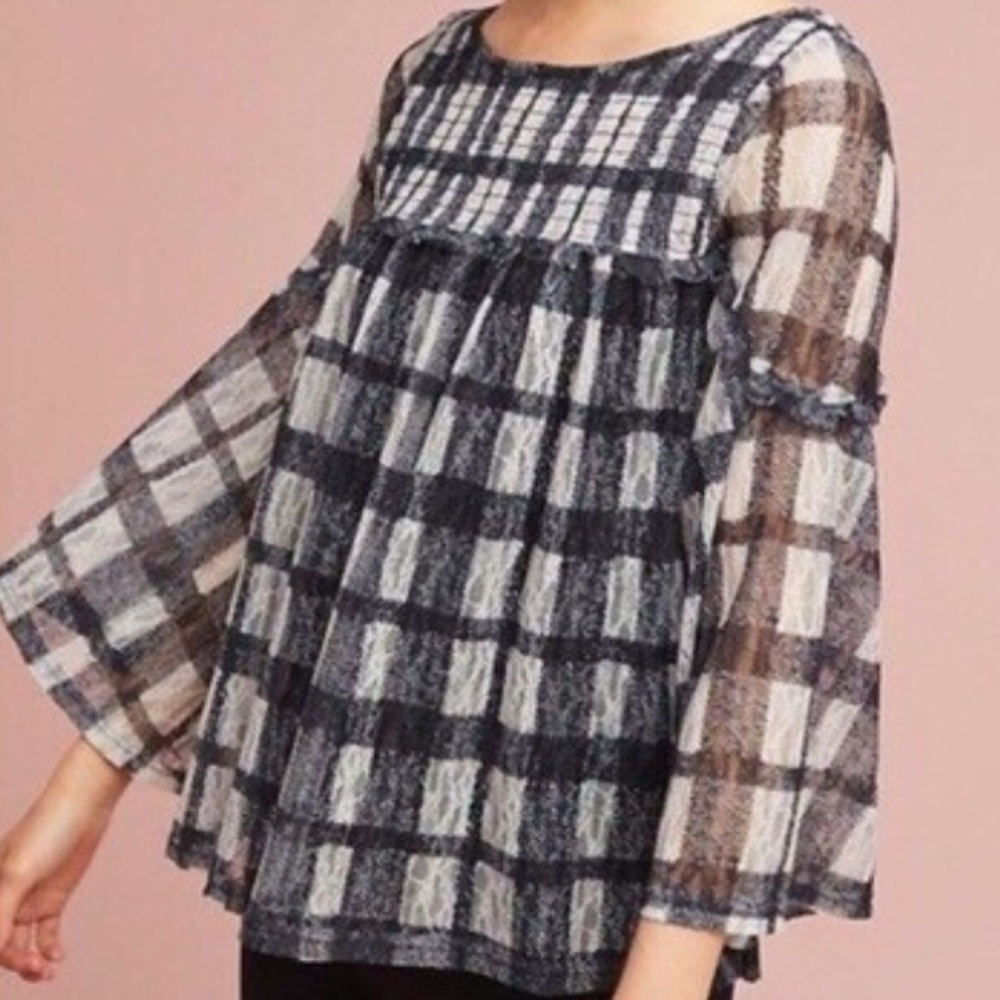 Anthropologie Lace Plaid Blouse